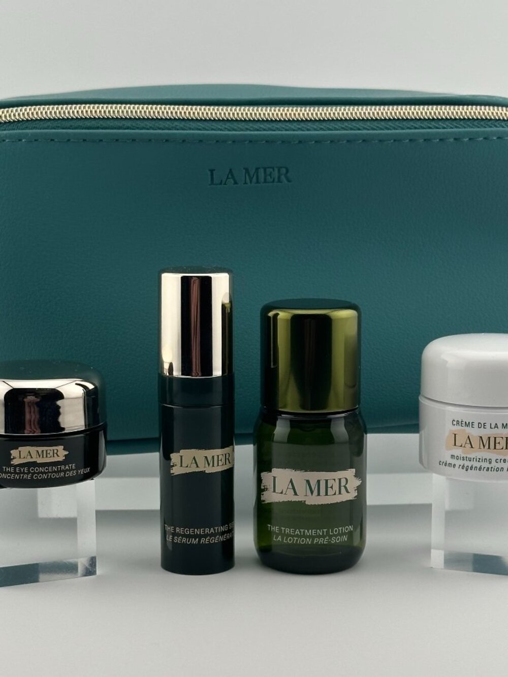 La Mer 4 Pc Luxury Ritual Set Fresh Feb/Mar Direct Promo Aqua Blue Clutch
